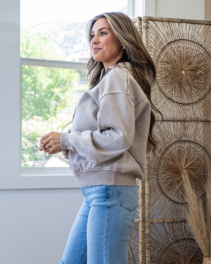 NEW! The Crush Fleece Half Zip Pullover - Ash Mocha Zenana