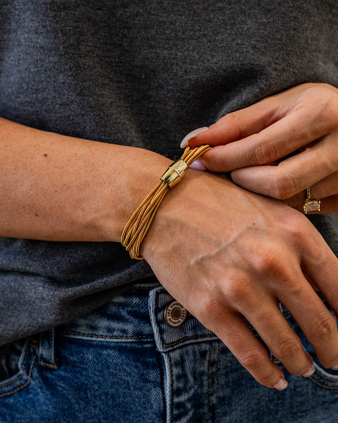 NEW! Guitar String Multi Layer Bracelet with Bead Accent - Gold Trendy Wholesale