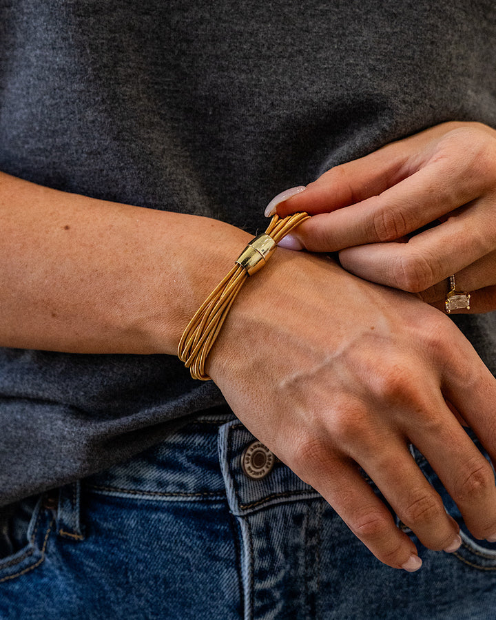 NEW! Guitar String Multi Layer Bracelet with Bead Accent - Gold Trendy Wholesale