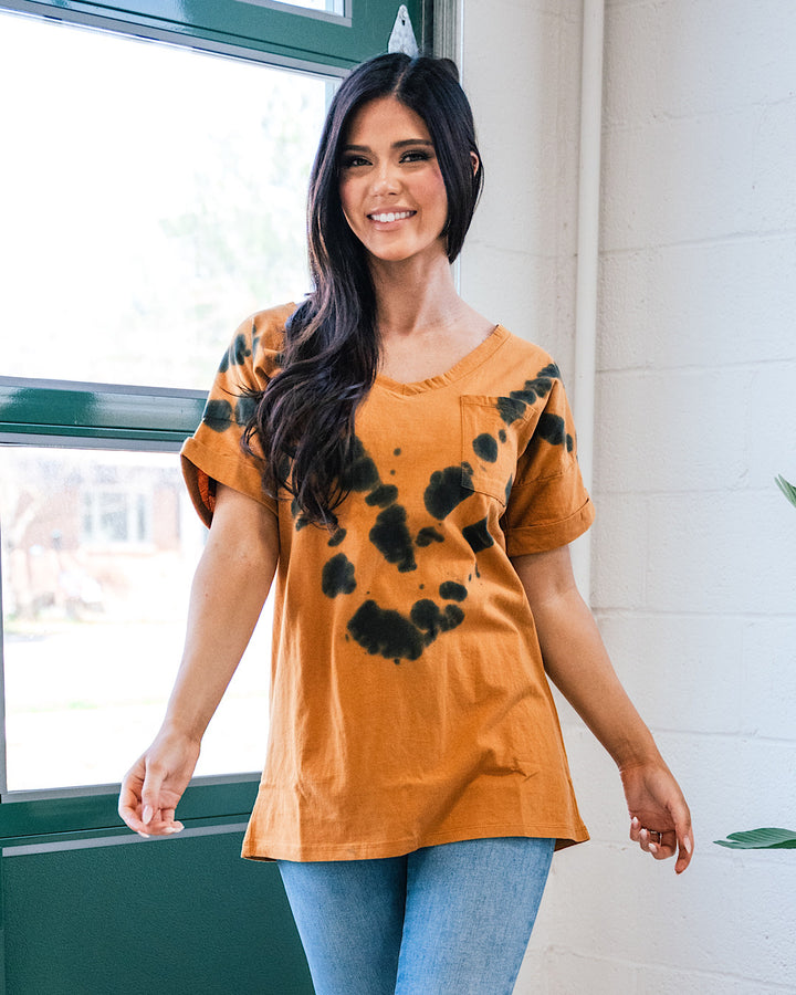 Camel and Black Tie Dye Boyfriend V Neck Top FINAL SALE  Sew In Love   