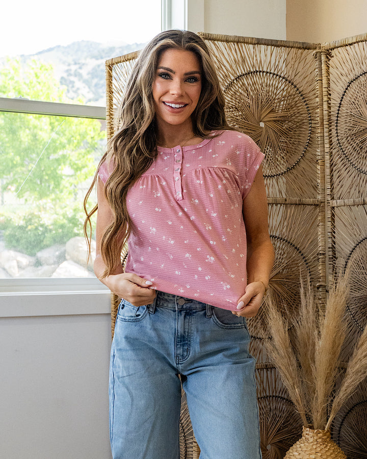 Amanda Floral Pleated Henley Top - Mauve PS Kate