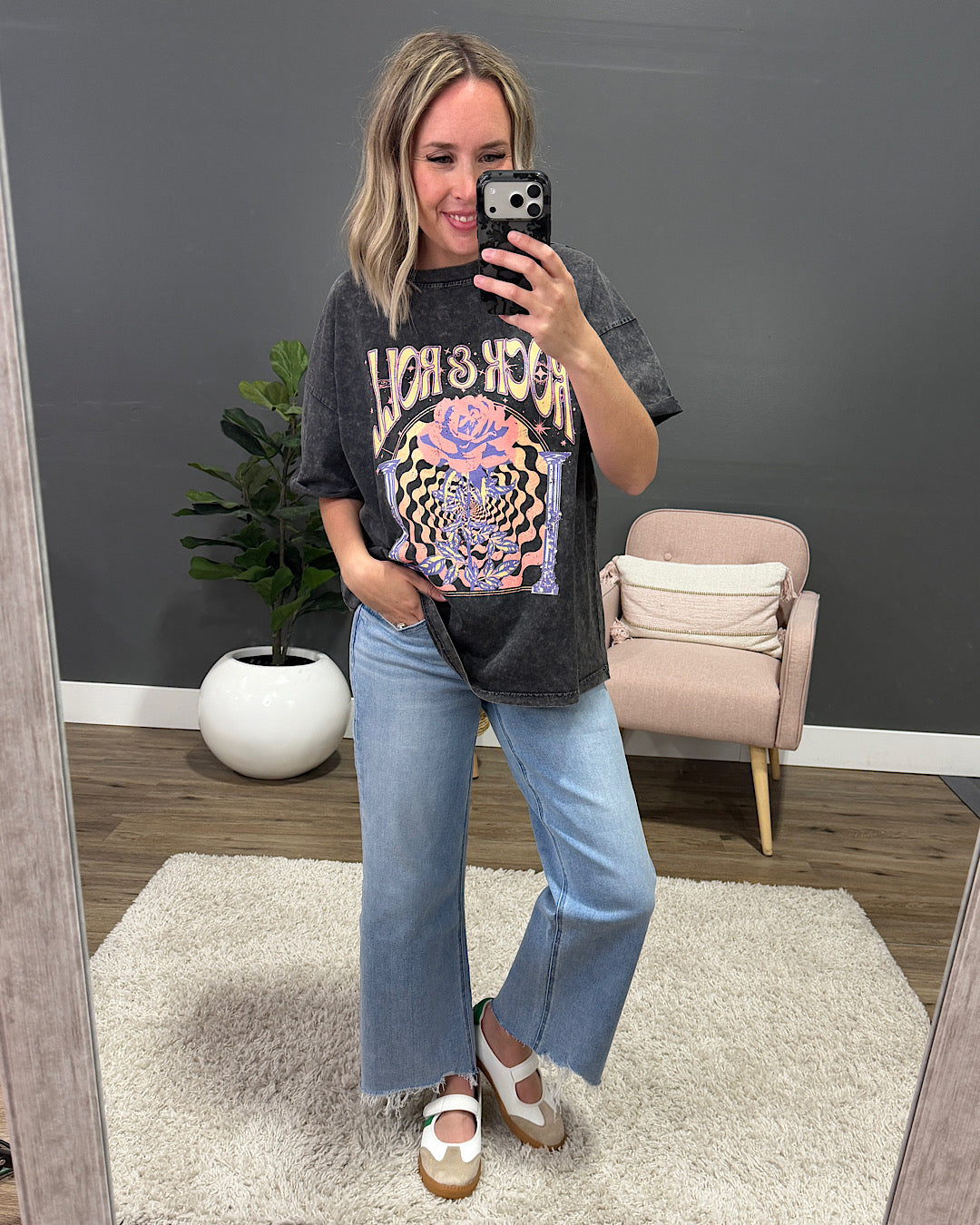 NEW! Rock & Roll Rose Black Mineral Wash Tee Zutter