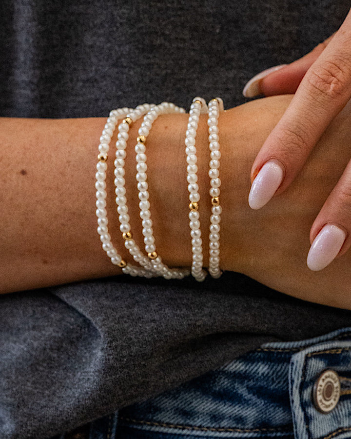 NEW! Pearl Beaded Bracelet Set with Gold Accents