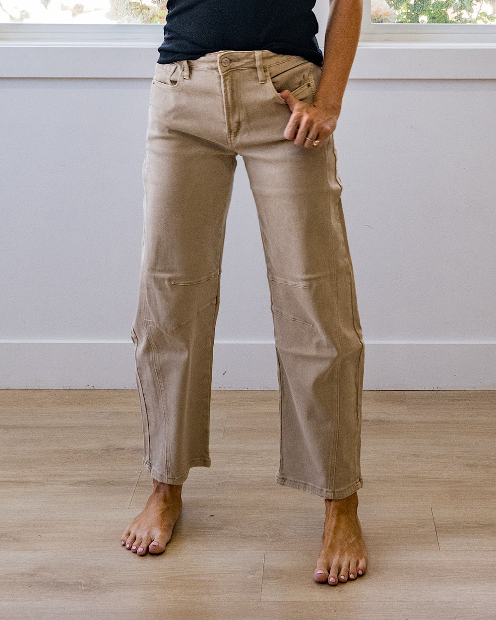 NEW! Alexandra Non Distressed Barrel Jeans - Ash Mocha Zenana