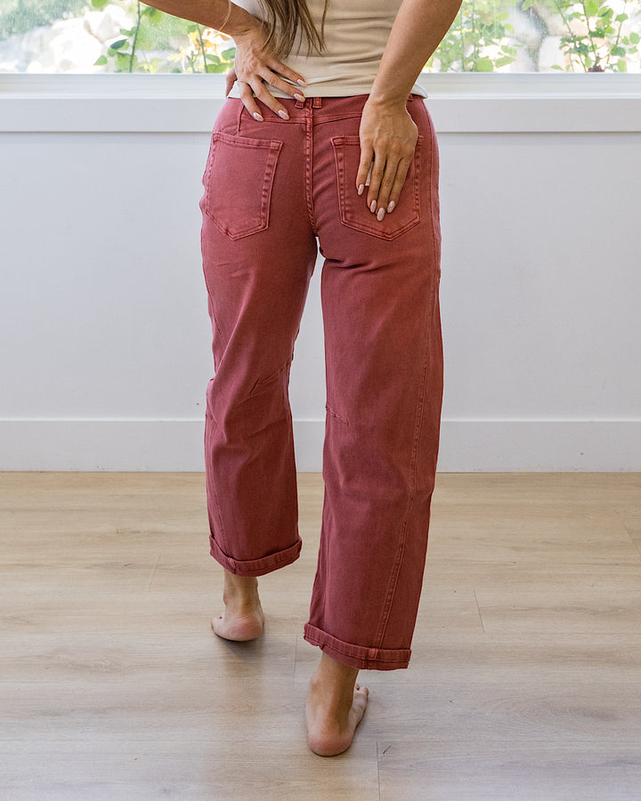 NEW! Alexandra Non Distressed Barrel Jeans - Cabernet