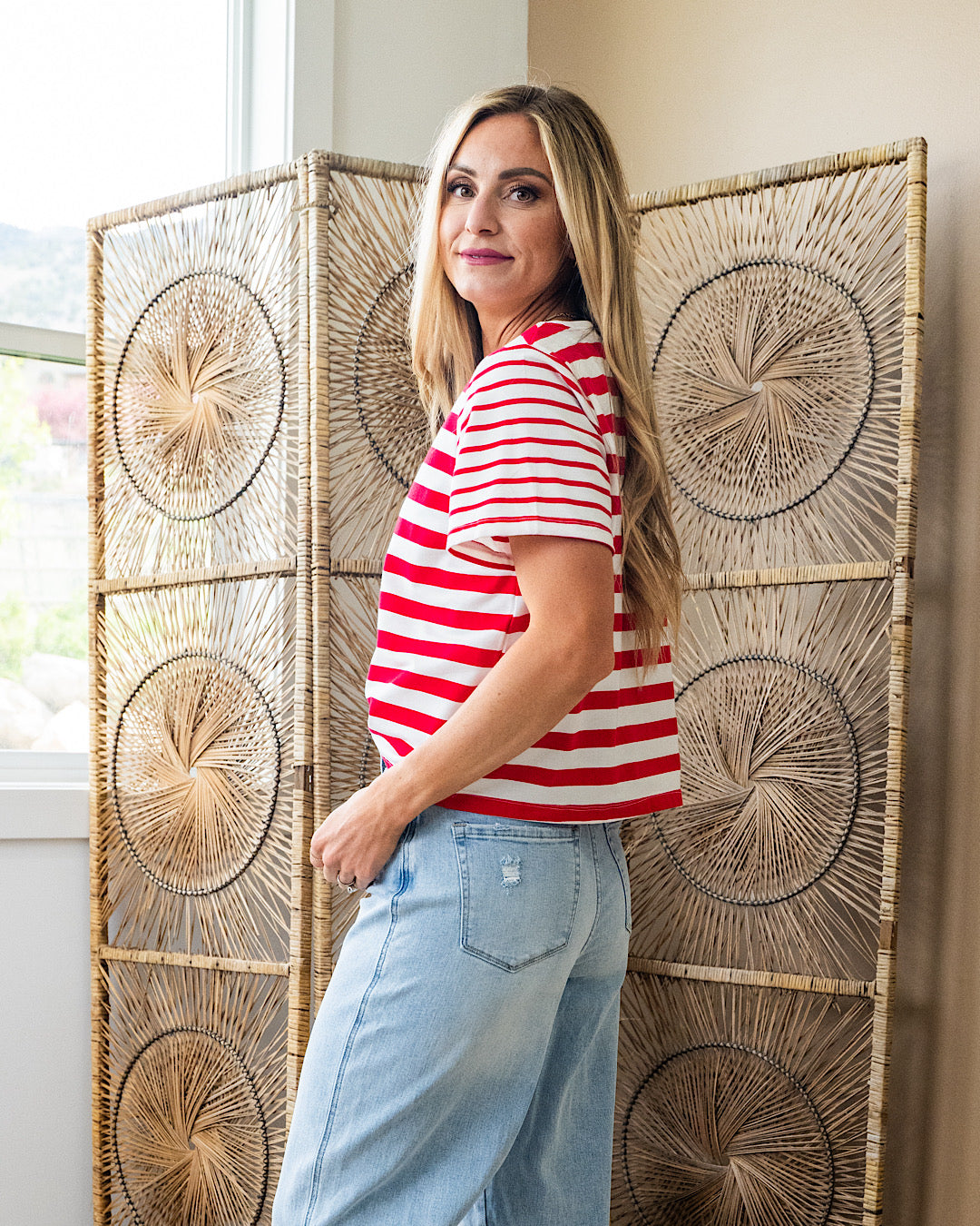 Carmen Striped Top - Cherry Wishlist