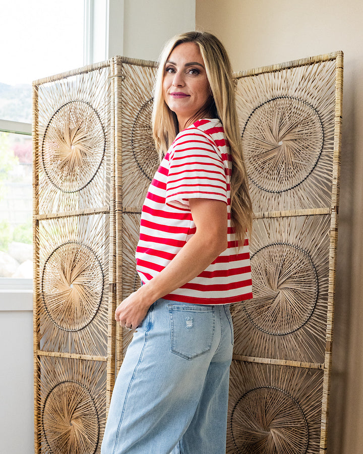 Carmen Striped Top - Cherry Wishlist