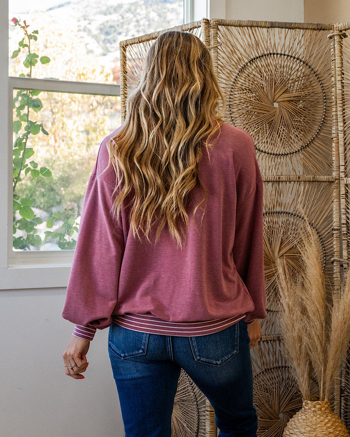 Isabel Contrast Striped Top - Dark Mauve Lovely Melody