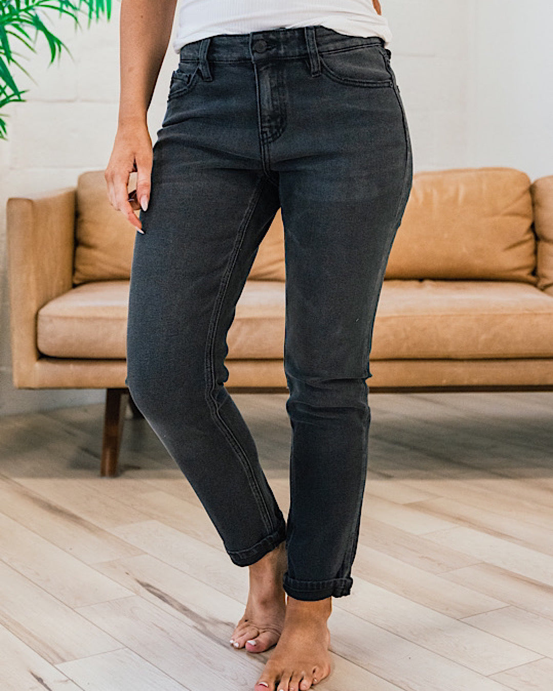 KanCan Lyla Faded Black Roll Hem Jeans  KanCan   