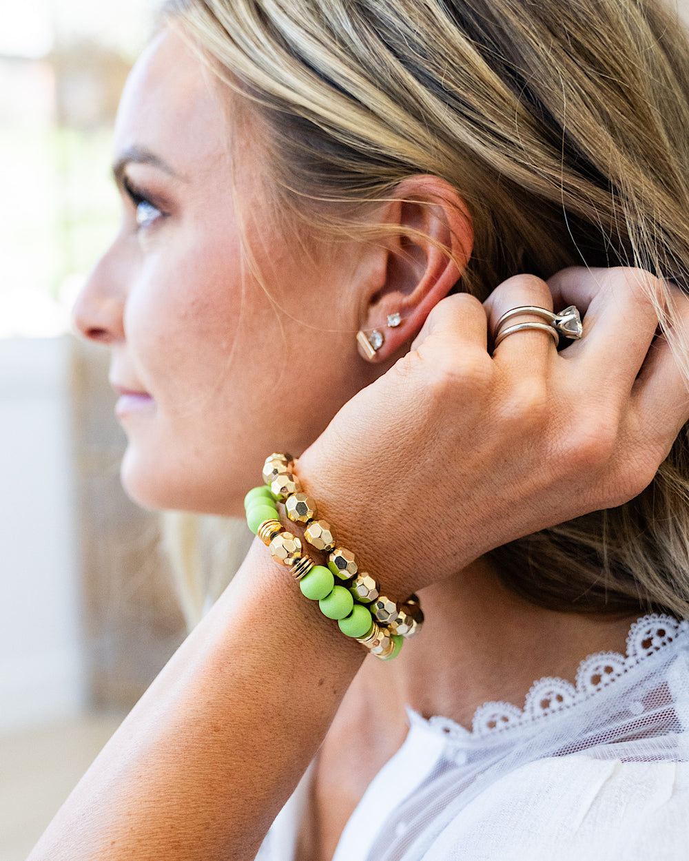 Wooden Green and Gold Bracelet Set  Trendy Wholesale   