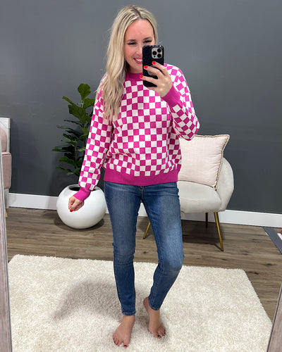 Marie Checkered Sweater - Fuchsia  Staccato   