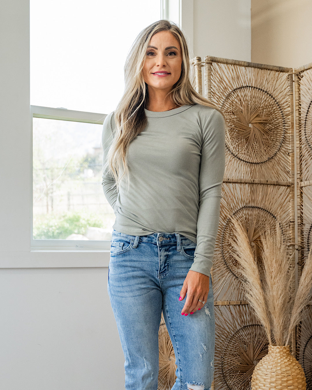 NEW! Elle Long Sleeve Knit Top - Sage  Be Cool   