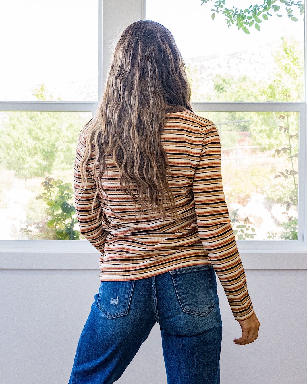 NEW! Bobbie Striped Micro Ribbed Top - Camel & Ivory