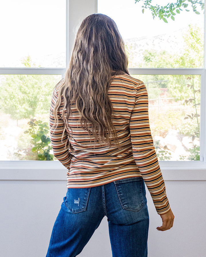 NEW! Bobbie Striped Micro Ribbed Top - Camel & Ivory