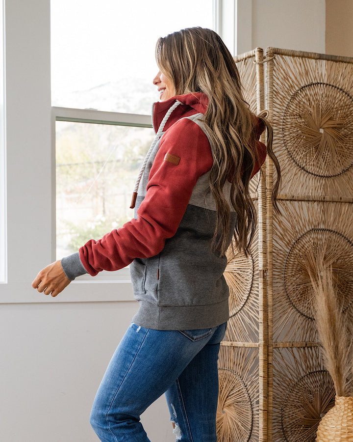 Wanakome Kaya Halfzip Hoodie - Rustic Red Mix Wanakome