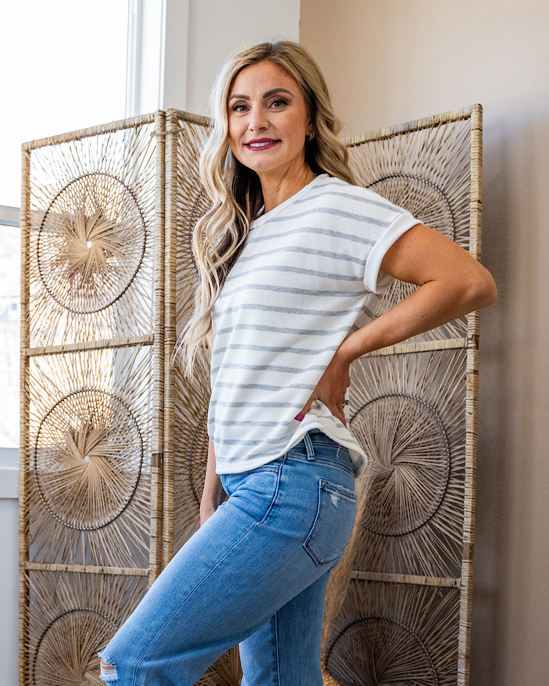 Nina Faded Striped Drop Shoulder Top - Ivory Lovely Melody