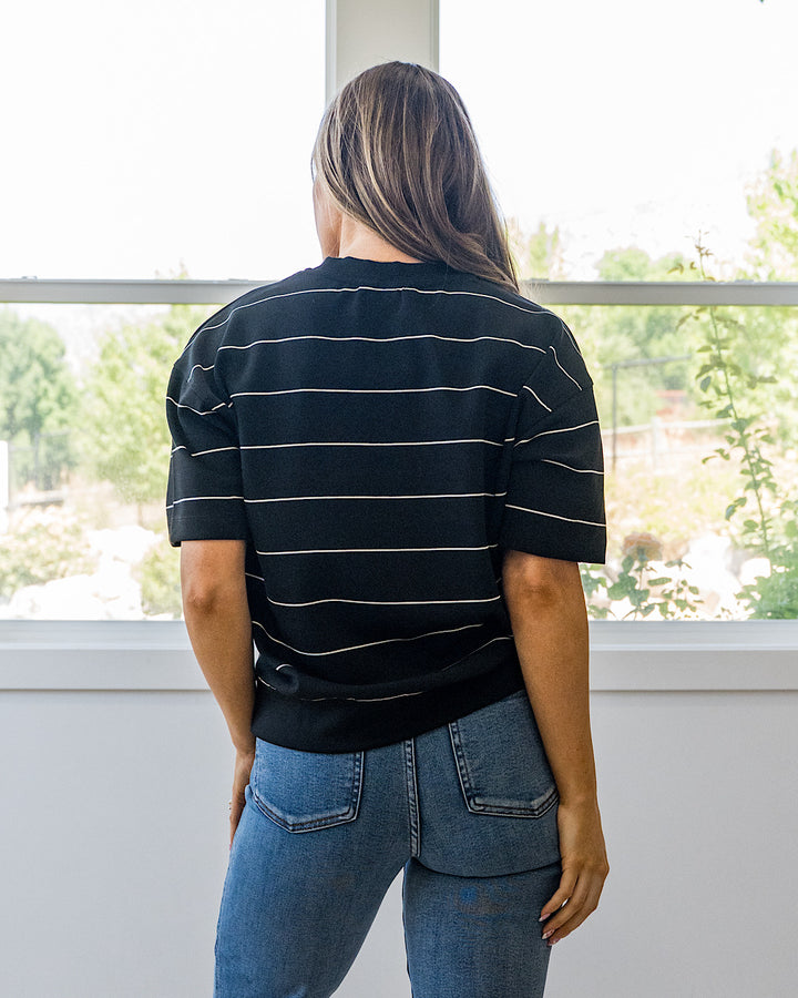 NEW! Macey Scuba Fabric Striped Top - Black & Cream Rae Mode
