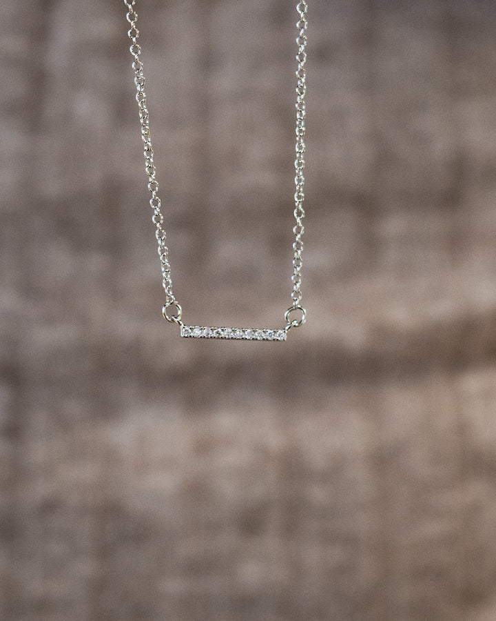 NEW! Dainty Crystal Bar Necklace - White Gold Trendy Wholesale