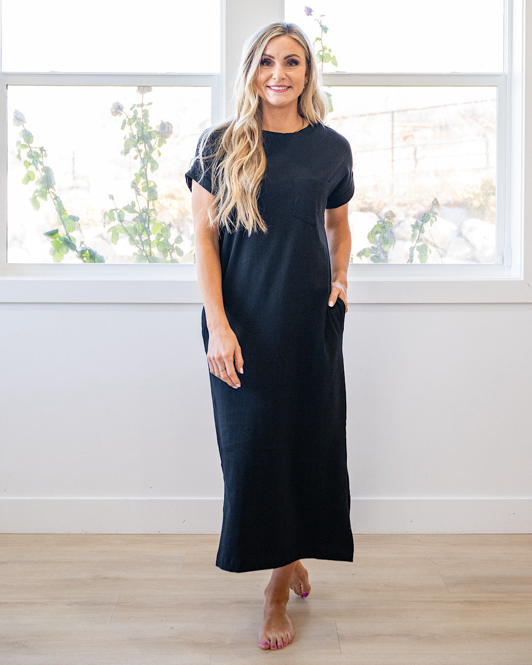 Haven Pocket Midi Dress - Black Zenana