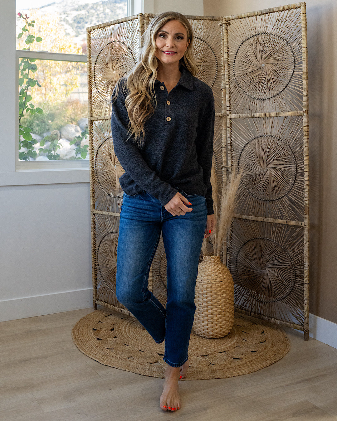 DOORBUSTER! Super Soft Henley Top - Black