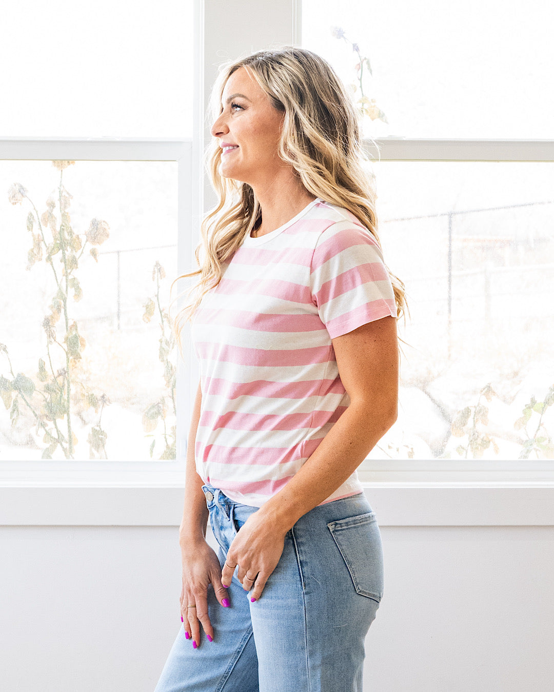 Briana Striped Knit Top - Blush & White Wishlist
