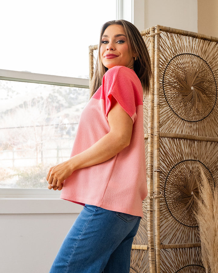 Karina Color Block Cloud Knit Top - Blossom & Pink Berry Tres Bien