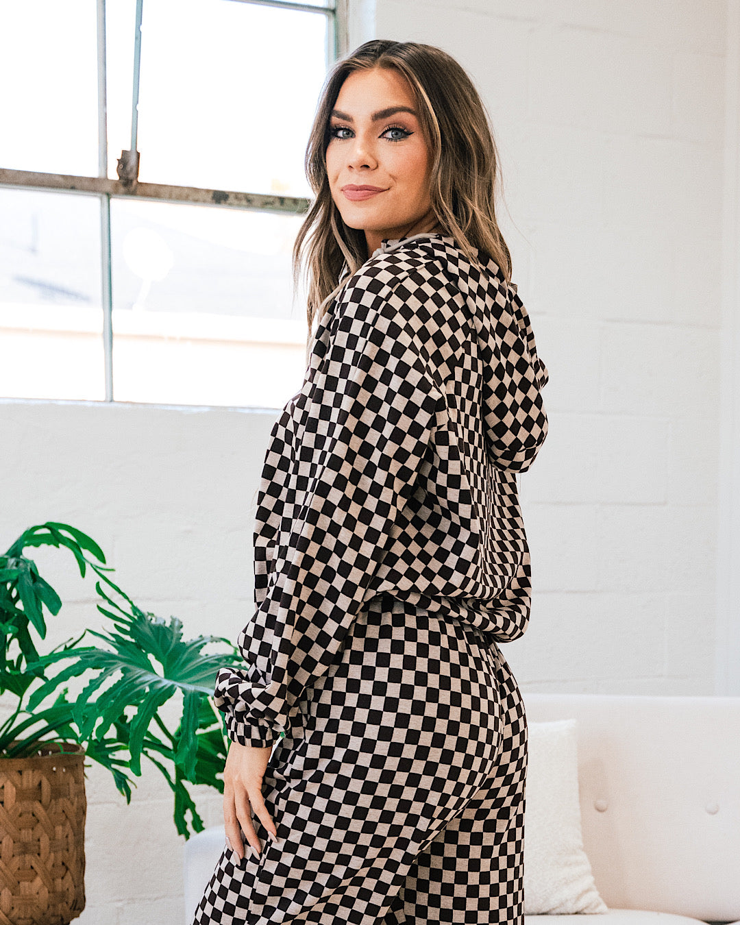 You Got Me Checkered Half Zip Hoodie FINAL SALE  Ces Femme   