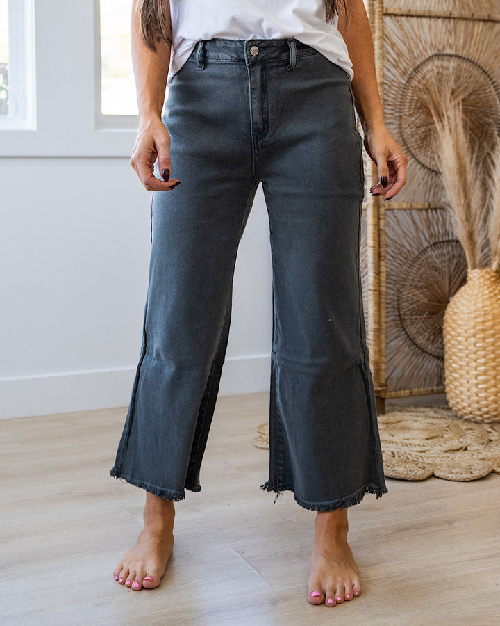 NEW! Mae Wide Leg Cropped Jeans - Ash Black Zenana