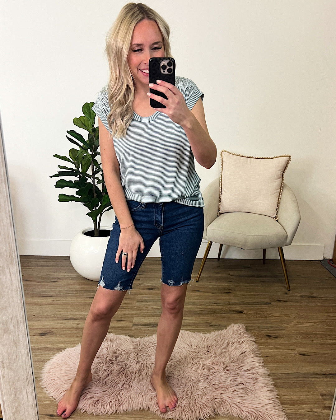 Trina Smocked Cap Sleeve Top - Jade Stripe  Staccato   