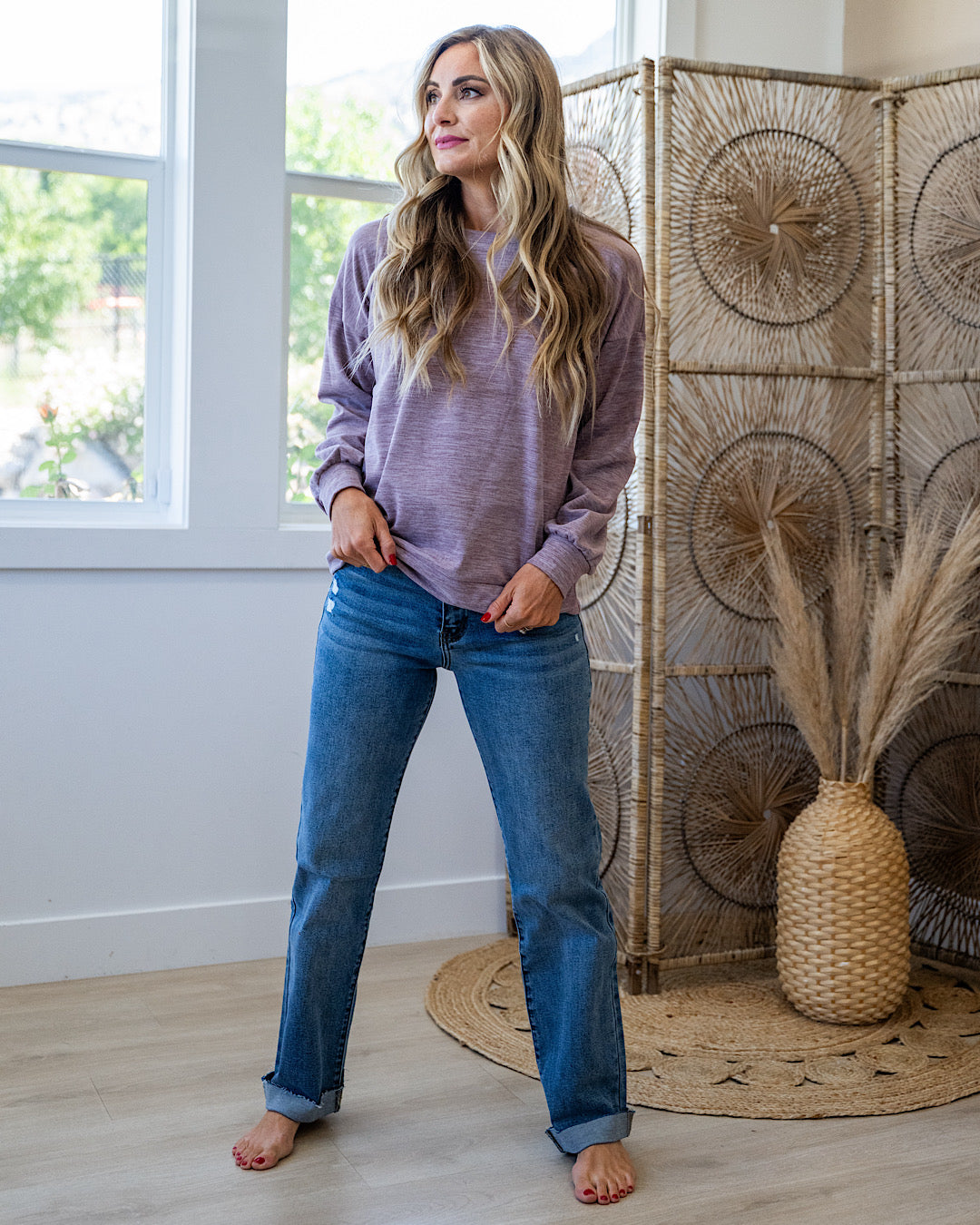 NEW! Another Life Marled Heavy Knit Top - Dusty Lavender