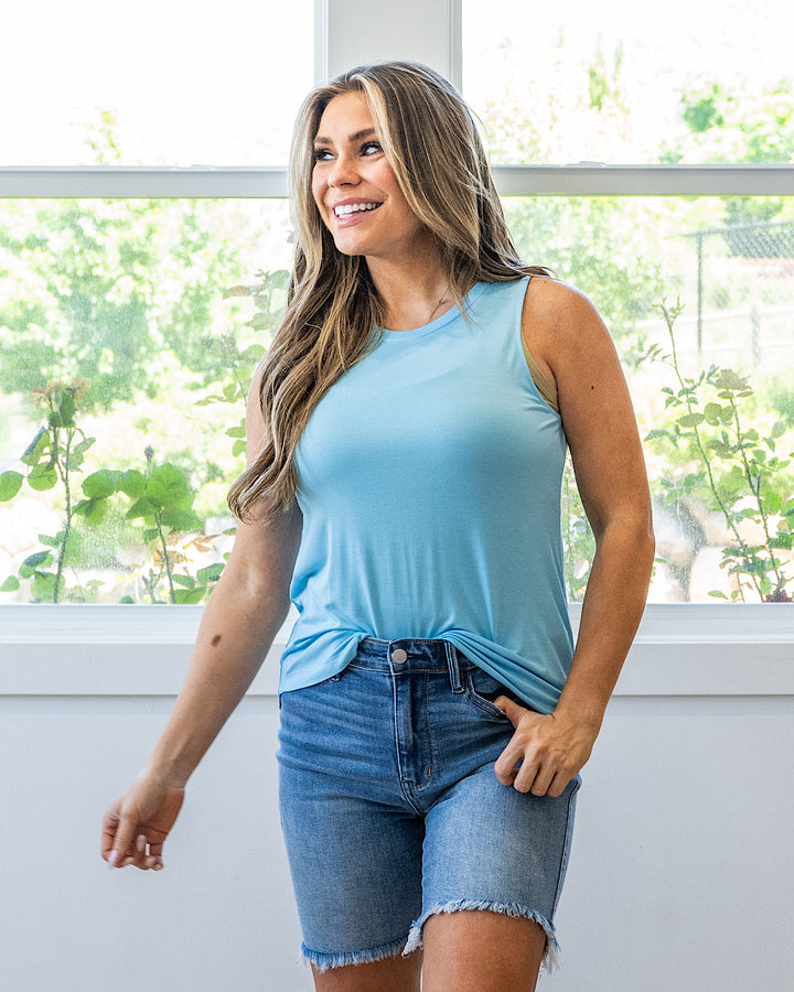NEW! Luna Soft Knit Tank Top - Sky Blue Double Zero
