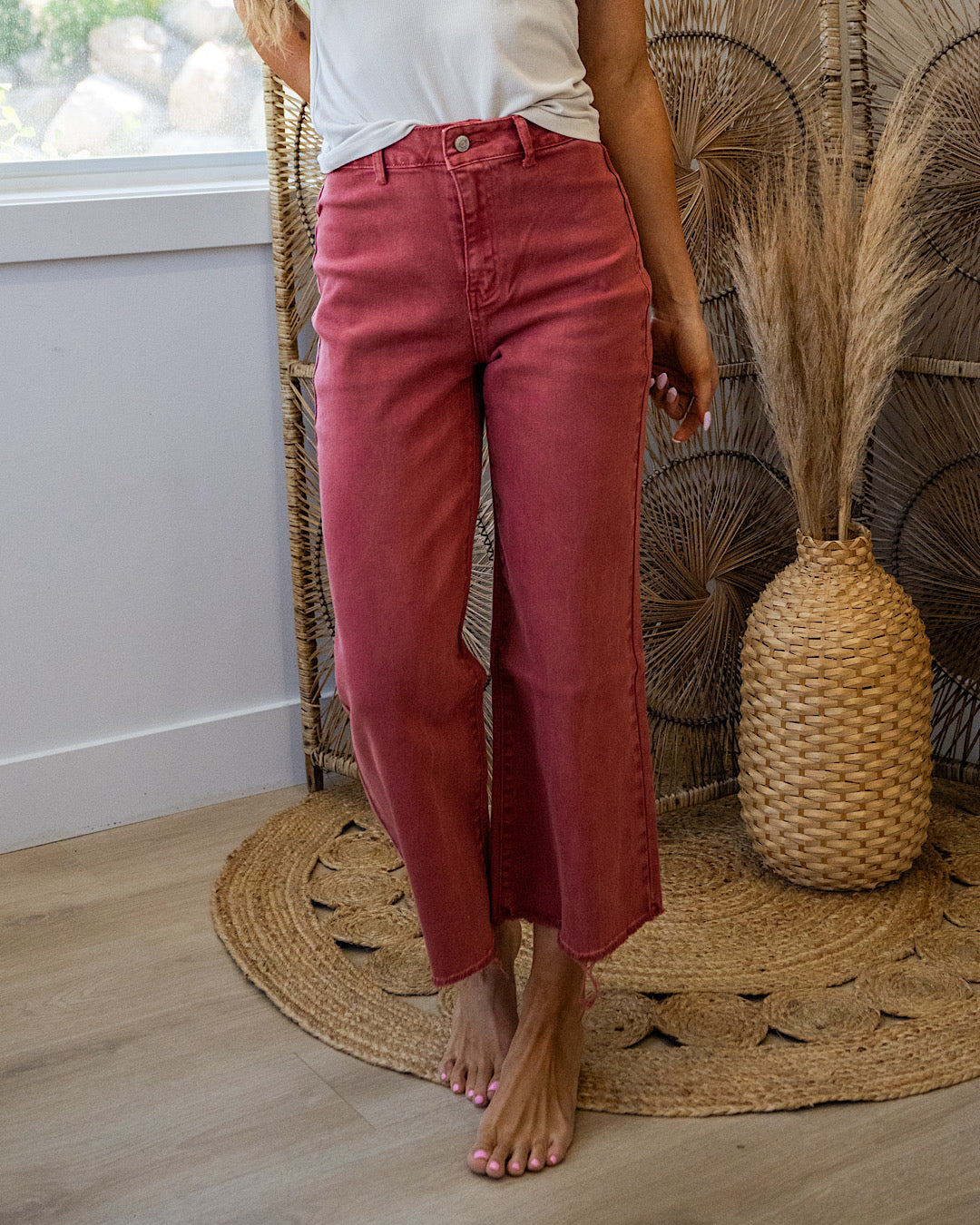 NEW! Mae Wide Leg Cropped Jeans - Cabernet Zenana