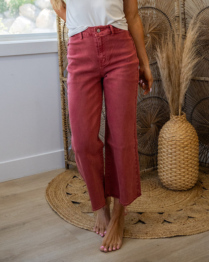 NEW! Mae Wide Leg Cropped Jeans - Cabernet Zenana