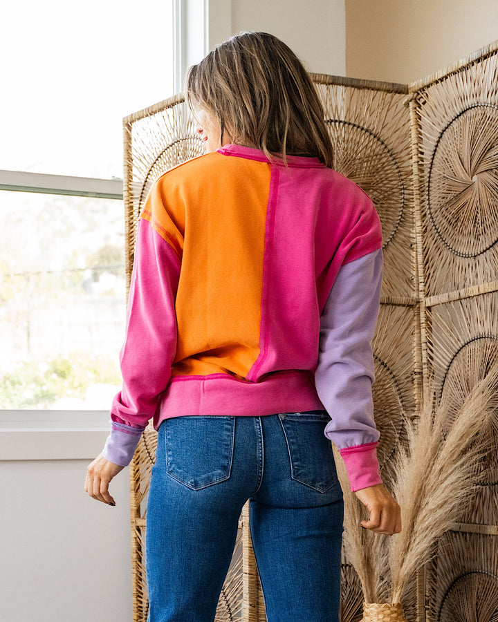 Luna Color Block Top - Fuchsia & Orange White Birch