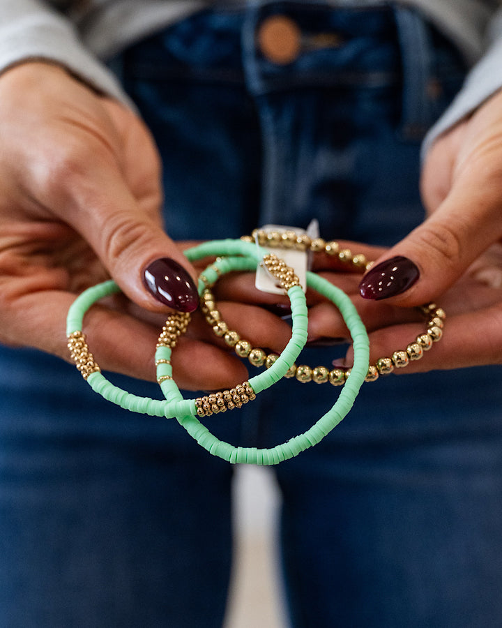 NEW! Clay and Metallic Bead Bracelet Set - Mint Trendy Wholesale