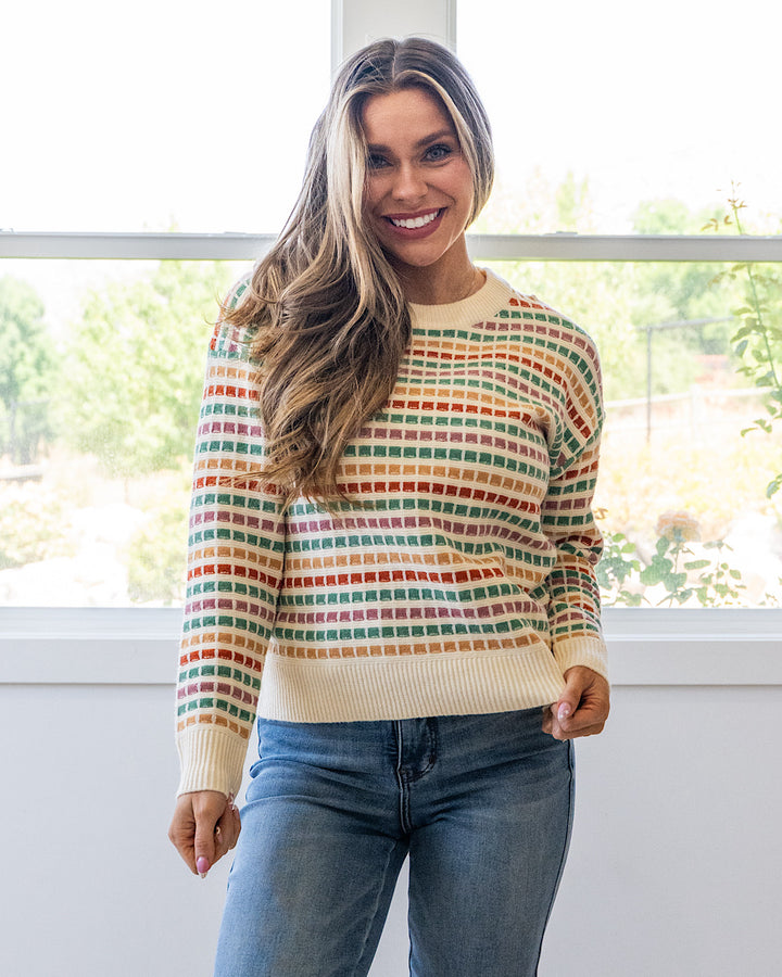 NEW! Ellen Multi Colored Textured Sweater - Jade & Rust