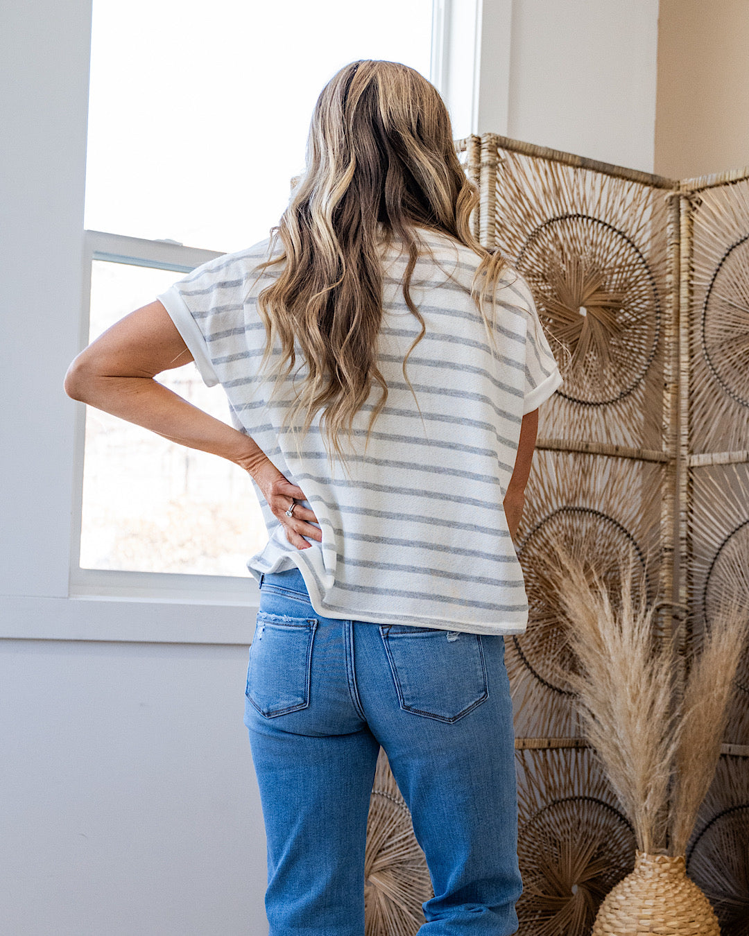 Nina Faded Striped Drop Shoulder Top - Ivory Lovely Melody