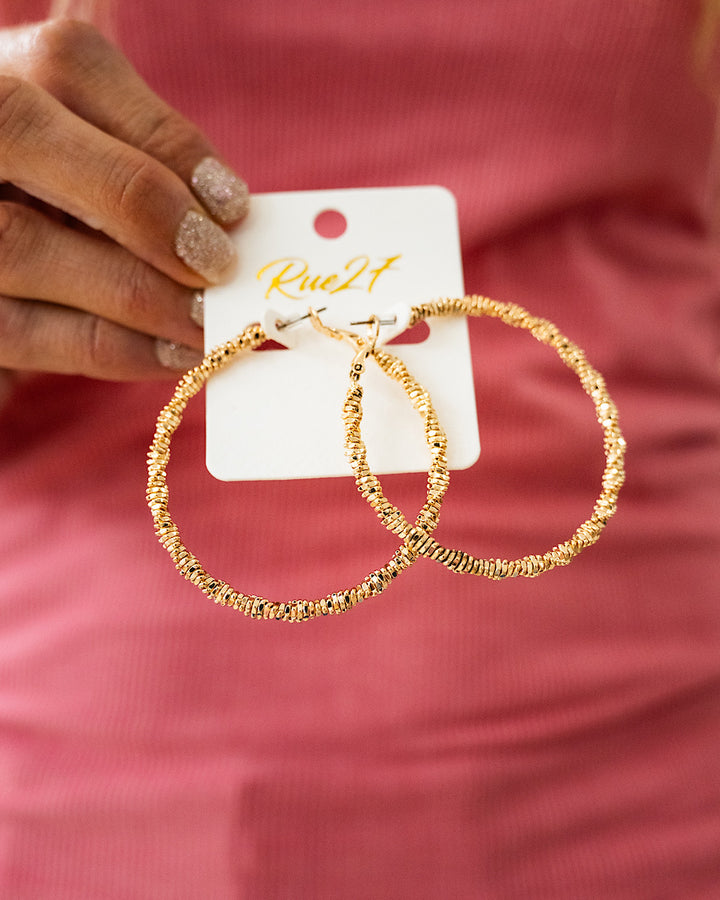 Textured Hoop Earrings - Gold Trendy Wholesale