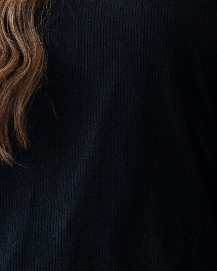 Mia Ribbed Crewneck Top - Black Michelle Mae