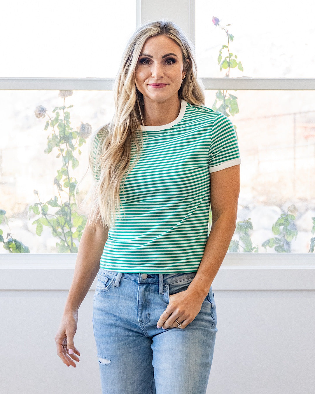 Sammy Striped Short Sleeve Top - Color Options Available! Zenana Kelly Green