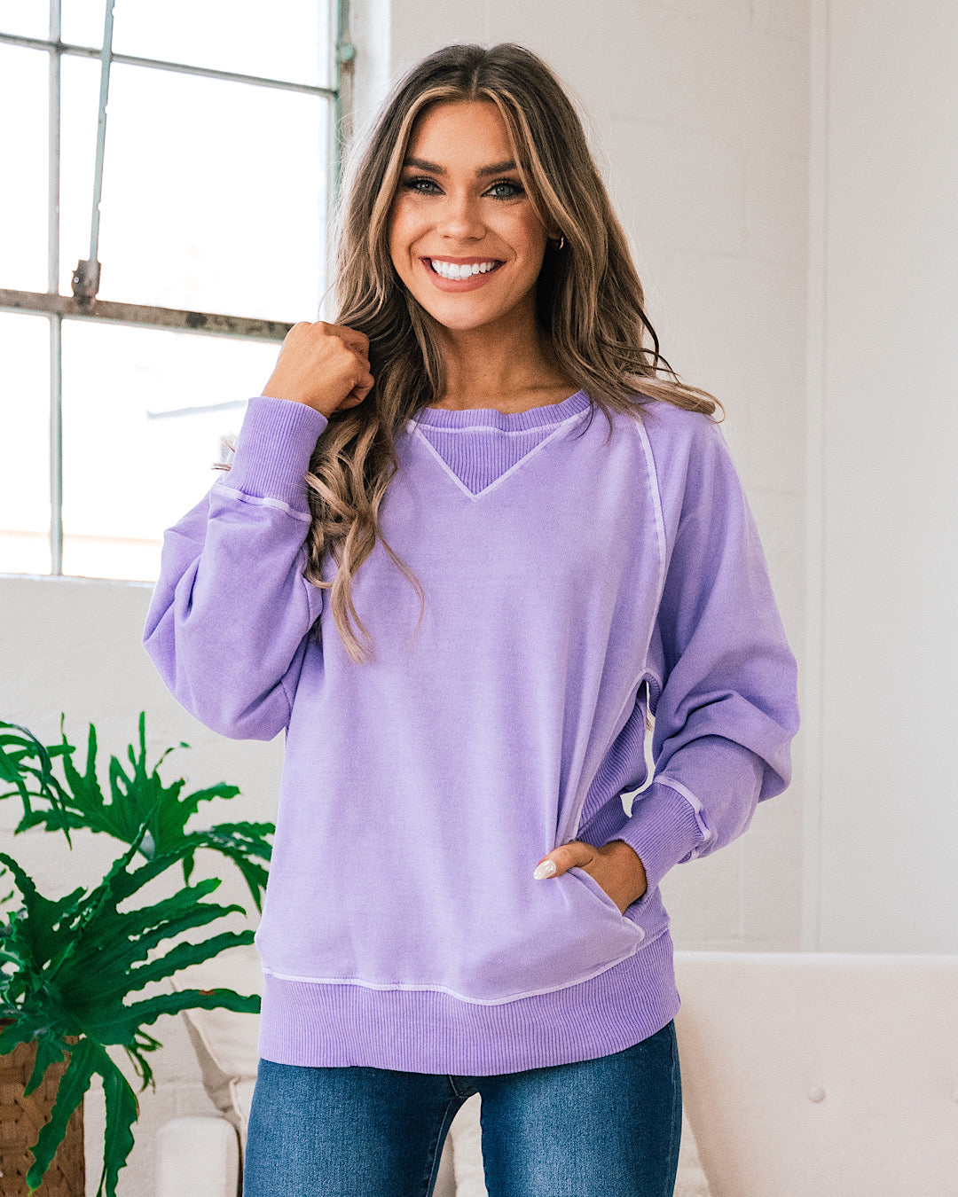 Girlfriend Crewneck Sweatshirt - Bright Lavender  Zenana   