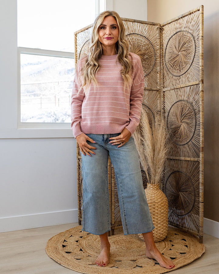 Blindsided Texture Stripe Knit Sweater - Blush Staccato