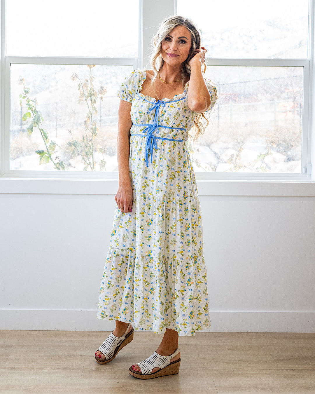 So Sweet Floral Print Midi Dress - Blue Multi Mine