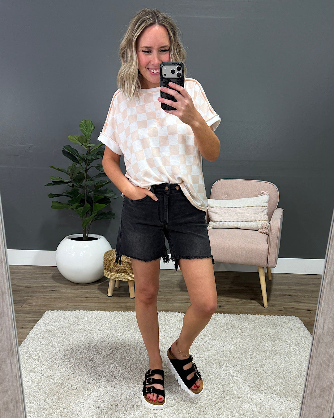 Kaya Checkered Top - Light Peach Lovely Melody