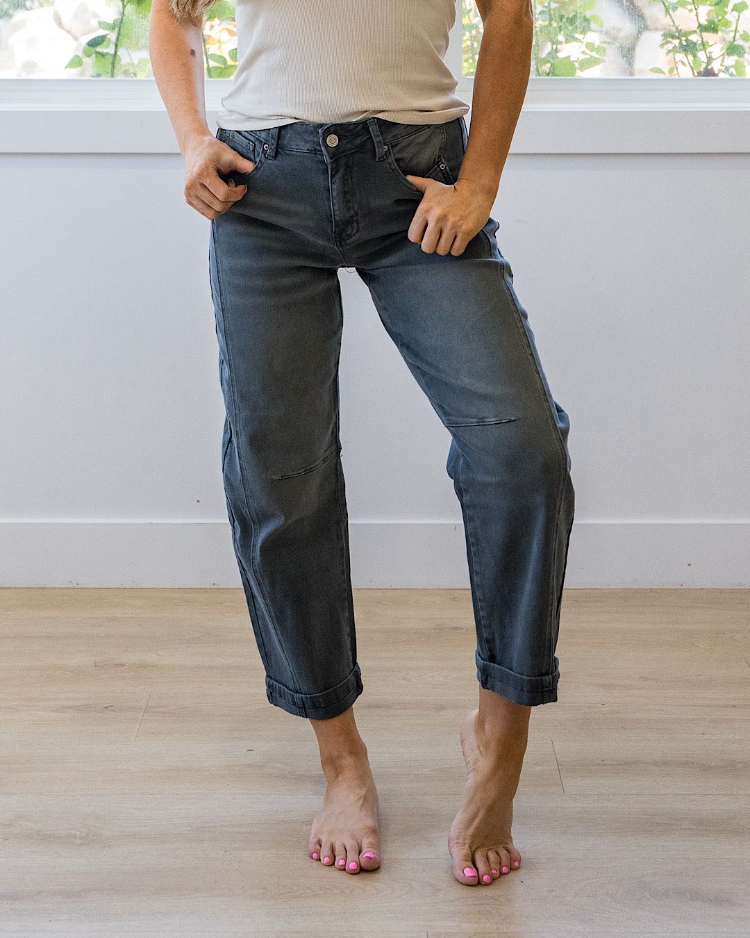 NEW! Alexandra Non Distressed Barrel Jeans - Ash Black