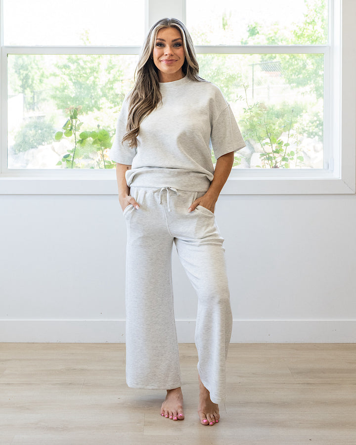 NEW! Macey Scuba Fabric Top - Light Heather Gray