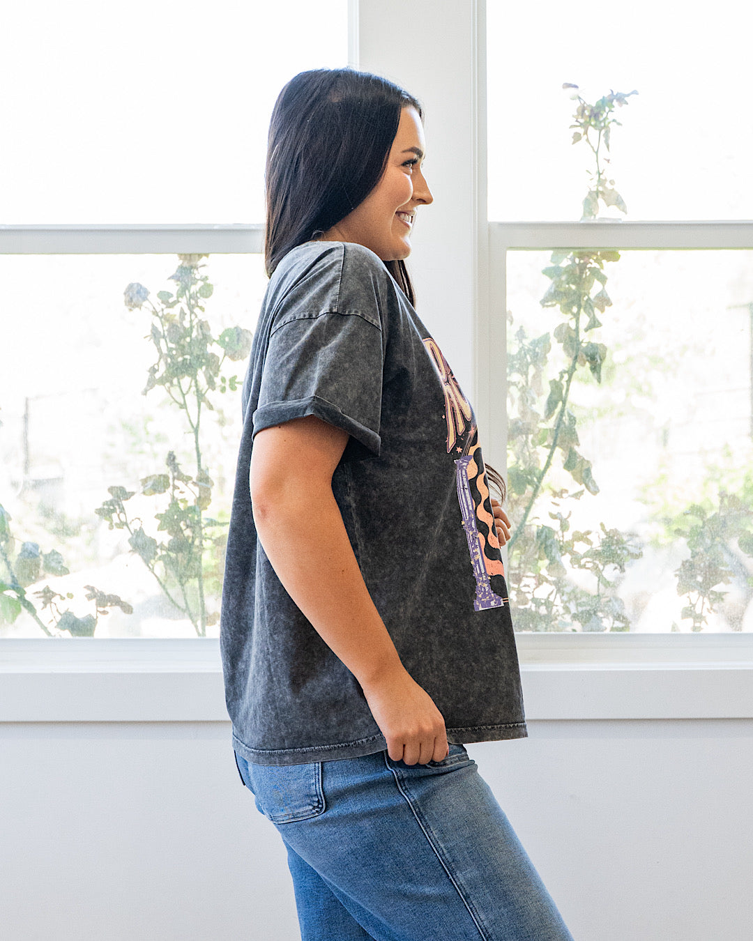 NEW! Rock & Roll Rose Black Mineral Wash Tee Zutter