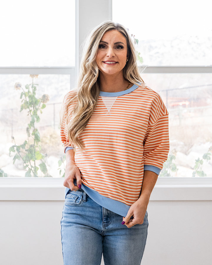 Jillian Striped Half Sleeve Top - Color Options Available! Staccato Peach