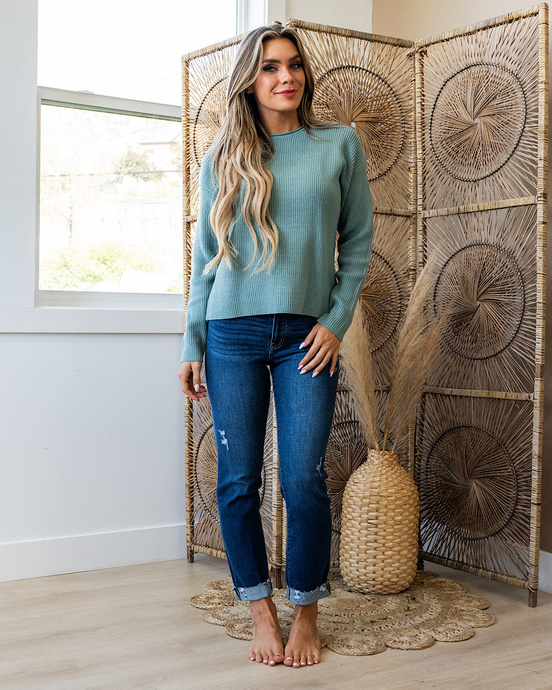 End Game Ribbed Knit Sweater - Teal Green FINAL SALE Be Cool
