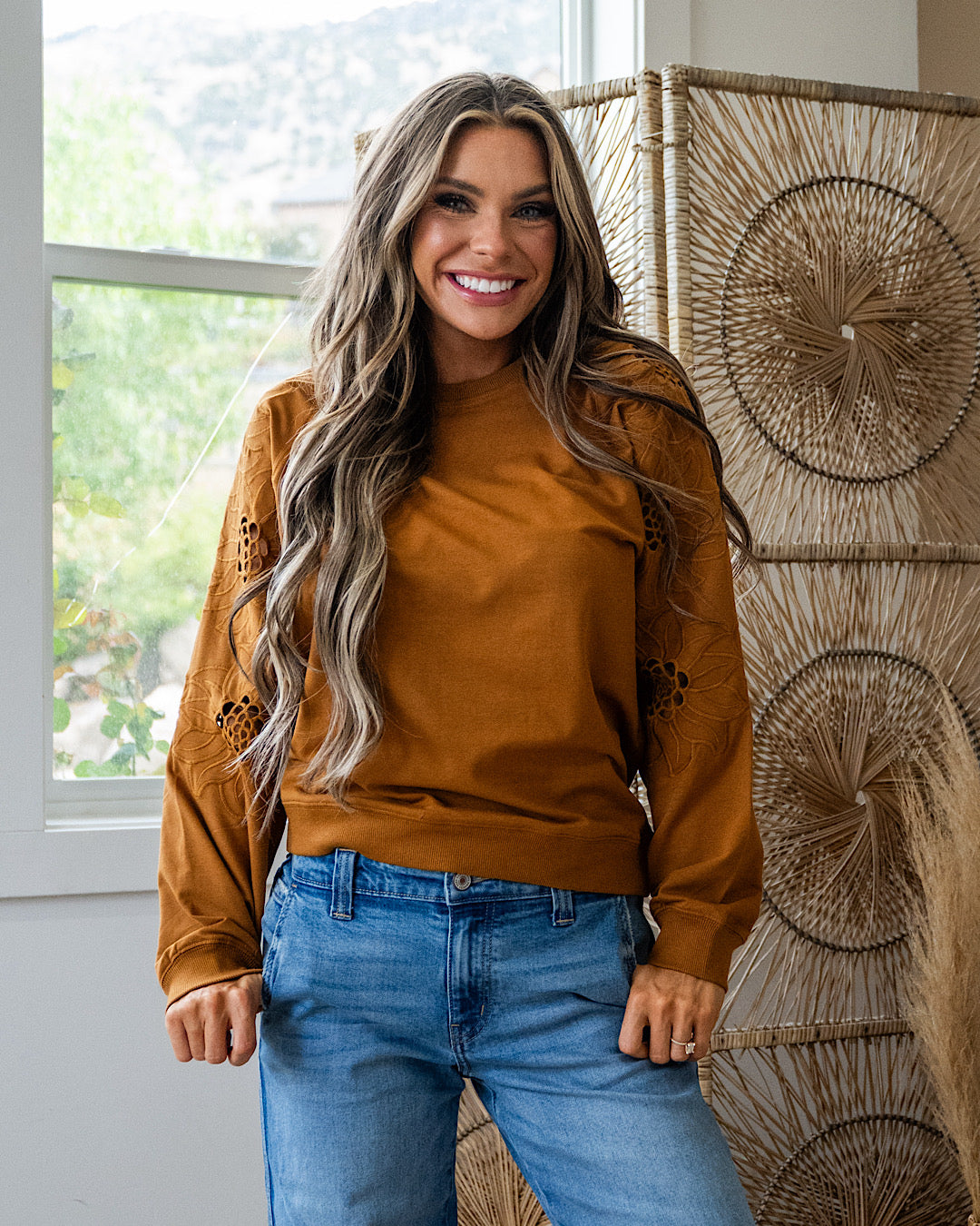 NEW! Iris Floral Embroidered Sleeve Top - Butterscotch PS Kate